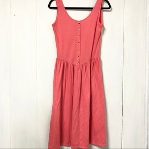 Vintage Coral Faux Button Up Sleeveless Dress